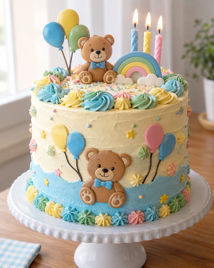 Bolo de aniversário decorado com tema de festa
